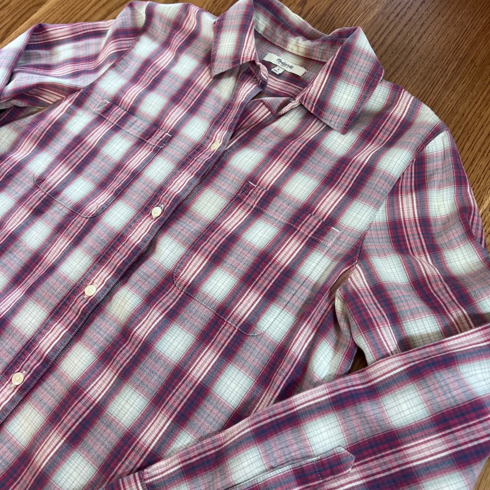Madewell Button Down‎ Shirt Womens Small Long Sleeve Cotton Pink Plaid A5